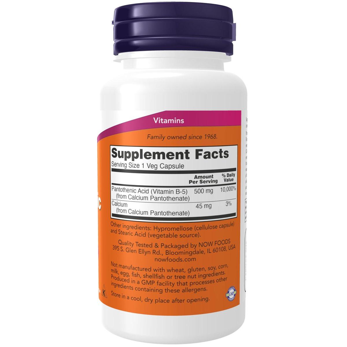 NOW Foods Pantothensäure (Vitamin B-5) 500 mg, 100 Kapseln - B-Komplex Vitamin