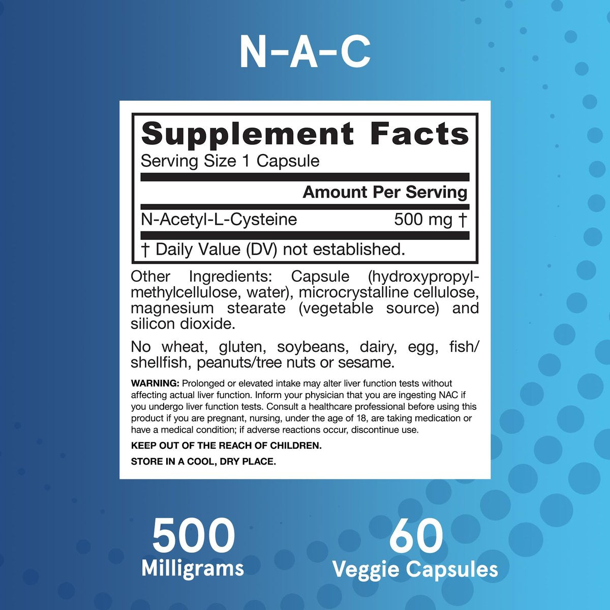 Jarrow Formulas® N-A-C 500 mg – Nahrungsergänzungsmittel mit Antioxidantien für die Lebergesundheit, 60 vegane Kapseln, 60-Tage-Vorrat
