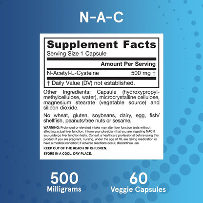 Jarrow Formulas® N-A-C 500 mg – Nahrungsergänzungsmittel mit Antioxidantien für die Lebergesundheit, 60 vegane Kapseln, 60-Tage-Vorrat