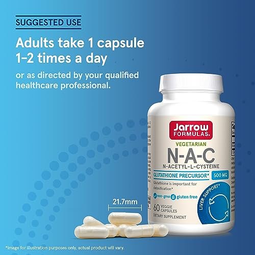 Jarrow Formulas® N-A-C 500 mg – Nahrungsergänzungsmittel mit Antioxidantien für die Lebergesundheit, 60 vegane Kapseln, 60-Tage-Vorrat