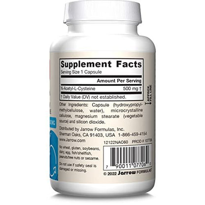 Jarrow Formulas® N-A-C 500 mg – Nahrungsergänzungsmittel mit Antioxidantien für die Lebergesundheit, 60 vegane Kapseln, 60-Tage-Vorrat