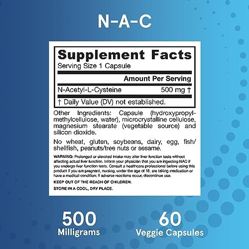 Jarrow Formulas® N-A-C 500 mg – Nahrungsergänzungsmittel mit Antioxidantien für die Lebergesundheit, 60 vegane Kapseln, 60-Tage-Vorrat