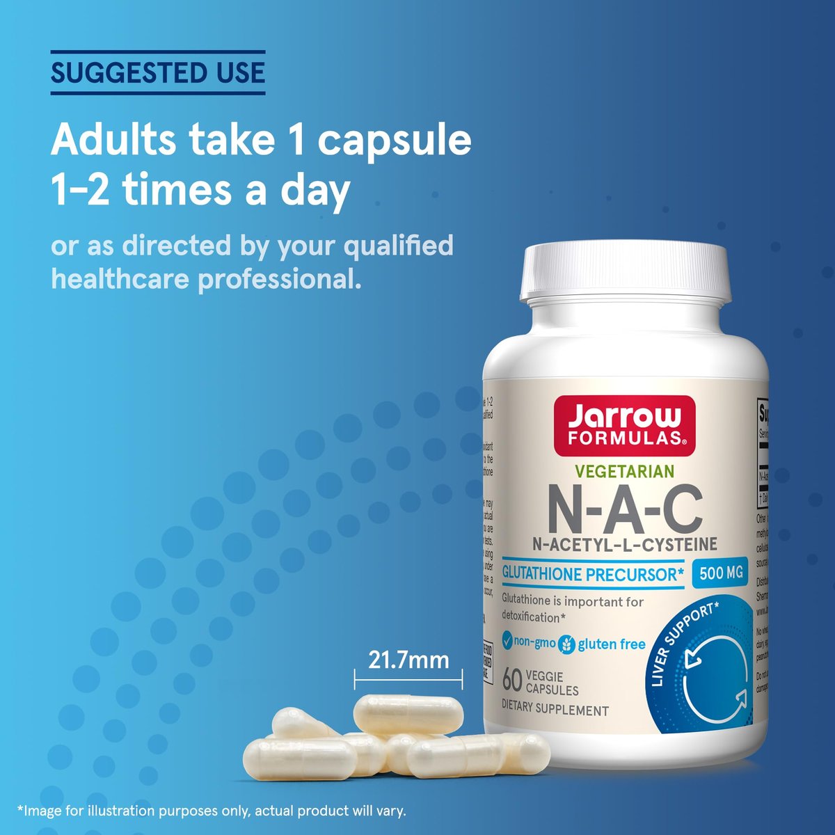 Jarrow Formulas® N-A-C 500 mg – Nahrungsergänzungsmittel mit Antioxidantien für die Lebergesundheit, 60 vegane Kapseln, 60-Tage-Vorrat