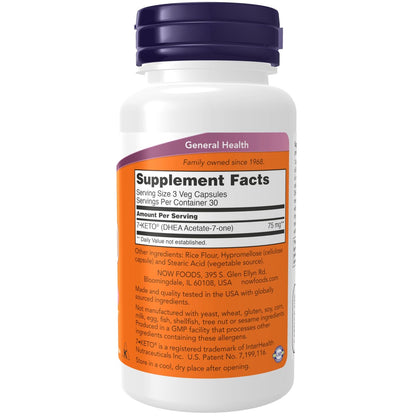 NOW Foods 7-Keto (DHEA Acetat-7-on) 25 mg, 90 vegane Kapseln – Unterstützt das Gewichtsmanagement*