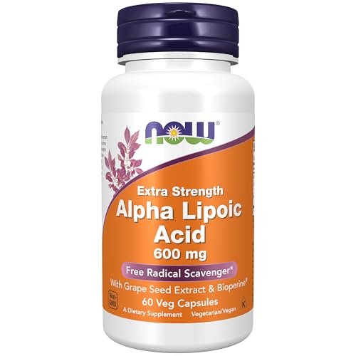 NOW Foods Alpha-Liponsäure 600 mg mit Traubenkernextrakt & BioPerin®, Extra Stärke, 60 Kapseln (1er-Pack)