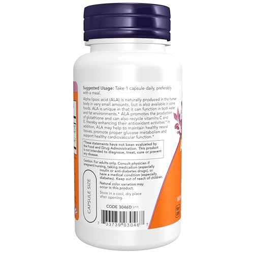 NOW Foods Alpha-Liponsäure 600 mg mit Traubenkernextrakt & BioPerin®, Extra Stärke, 60 Kapseln (1er-Pack)