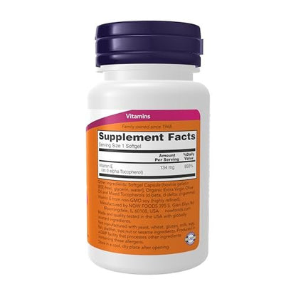 NOW Foods Vitamin E-200 IE mit gemischten Tocopherolen, Antioxidantien-Schutz*, 100 Weichkapseln