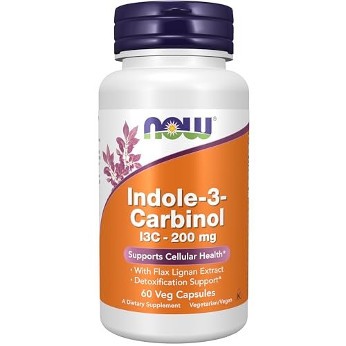 NOW Foods Indol-3-Carbinol 200 mg mit Flachsamen-Extrakt, 60 vegane Kapseln