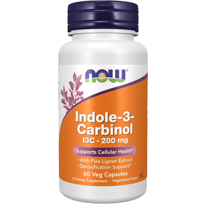 NOW Foods Indol-3-Carbinol 200 mg mit Flachsamen-Extrakt, 60 vegane Kapseln