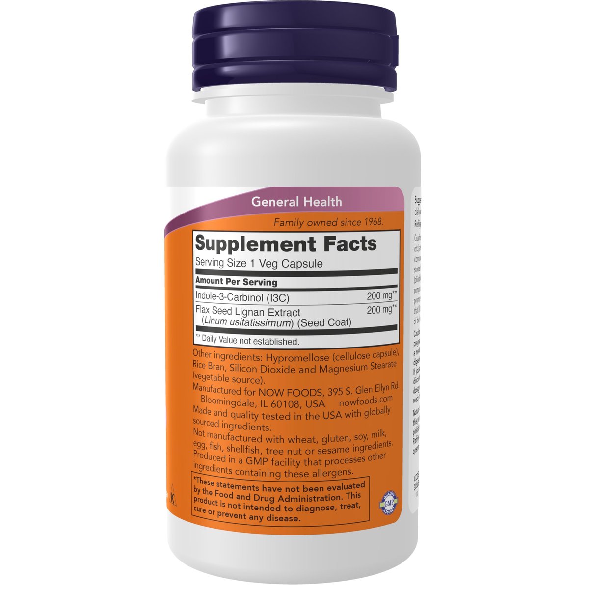 NOW Foods Indol-3-Carbinol 200 mg mit Flachsamen-Extrakt, 60 vegane Kapseln