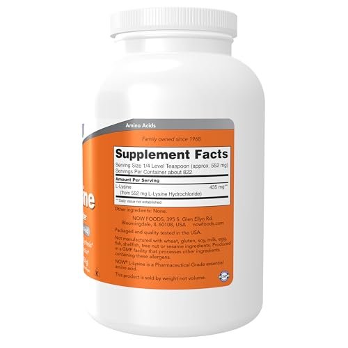 NOW Foods L-Lysin Pulver, 1 Pfund – Unterstützt die Kollagensynthese, essentielle Aminosäure