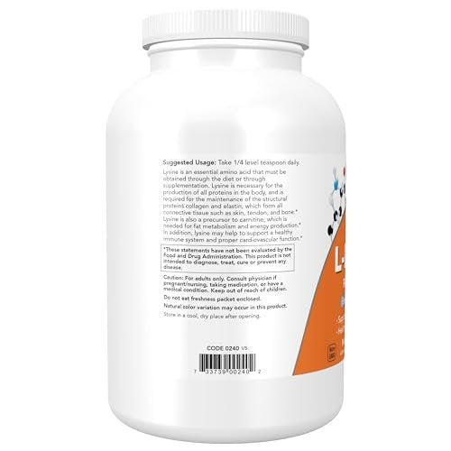 NOW Foods L-Lysin Pulver, 1 Pfund – Unterstützt die Kollagensynthese, essentielle Aminosäure