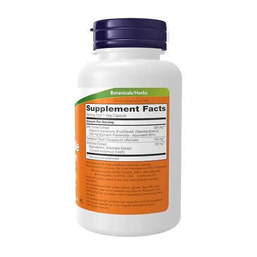 NOW Foods Silymarin Mariendistel Extrakt 300 mg mit Artischocke und Löwenzahn, Doppelte Stärke, Unterstützt die Leberfunktion*, 100 vegane Kapseln