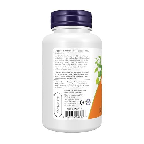 NOW Foods Silymarin Mariendistel Extrakt 300 mg mit Artischocke und Löwenzahn, Doppelte Stärke, Unterstützt die Leberfunktion*, 100 vegane Kapseln