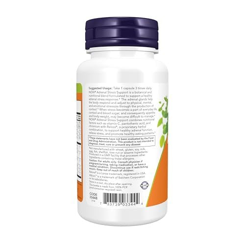 NOW Foods Nahrungsergänzungsmittel, Adrenal Stress Support, Cortisol-Unterstützungsformel* mit Relora®, für typischen Alltagsstress*, Appetitmanagement*, 90 vegane Kapseln