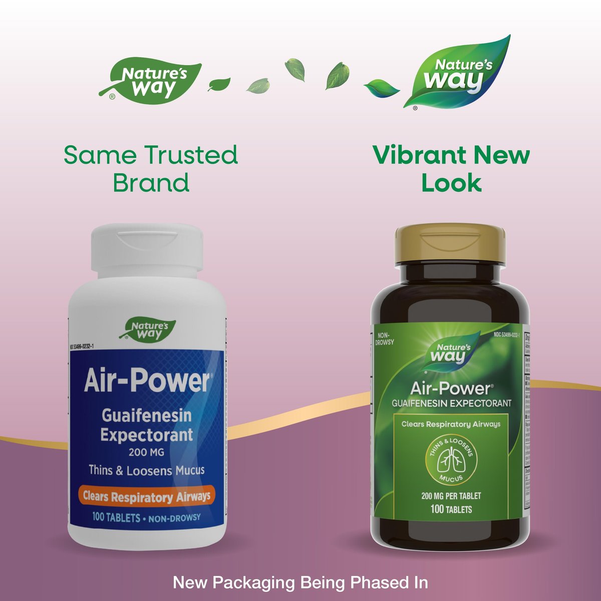Nature's Way Air-Power, Guaifenesin, Schleimlöser zur Befreiung der Atemwege, Verdünnt und löst Schleim, Vegan, 100 Tabletten (Verpackung kann variieren)