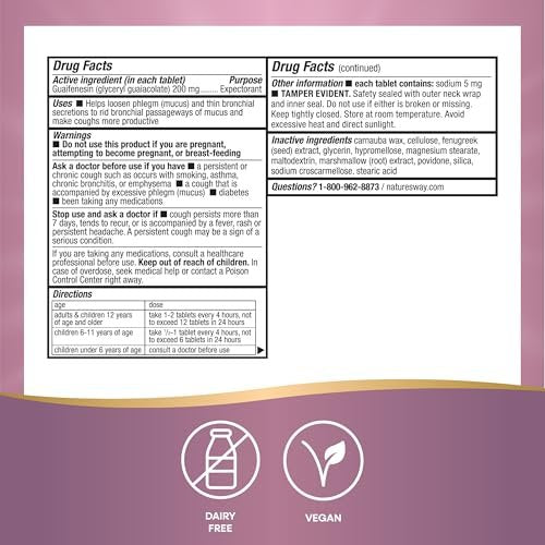 Nature's Way Air-Power, Guaifenesin, Schleimlöser zur Befreiung der Atemwege, Verdünnt und löst Schleim, Vegan, 100 Tabletten (Verpackung kann variieren)