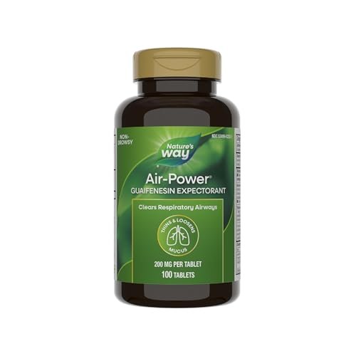 Nature's Way Air-Power, Guaifenesin, Schleimlöser zur Befreiung der Atemwege, Verdünnt und löst Schleim, Vegan, 100 Tabletten (Verpackung kann variieren)