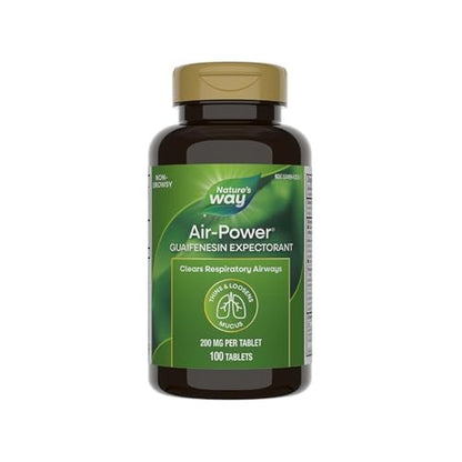 Nature's Way Air-Power, Guaifenesin, Schleimlöser zur Befreiung der Atemwege, Verdünnt und löst Schleim, Vegan, 100 Tabletten (Verpackung kann variieren)