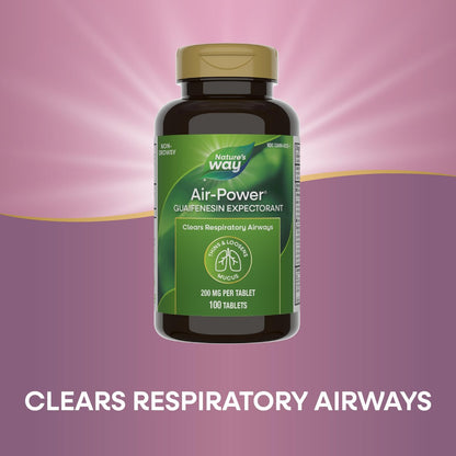 Nature's Way Air-Power, Guaifenesin, Schleimlöser zur Befreiung der Atemwege, Verdünnt und löst Schleim, Vegan, 100 Tabletten (Verpackung kann variieren)