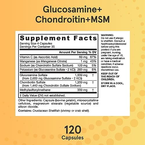 Jarrow Formulas Glucosamin, Chondroitin und MSM Kapseln – Gelenkunterstützung mit Vitamin C und Mangan, 120 Kapseln, 30-Tage-Vorrat