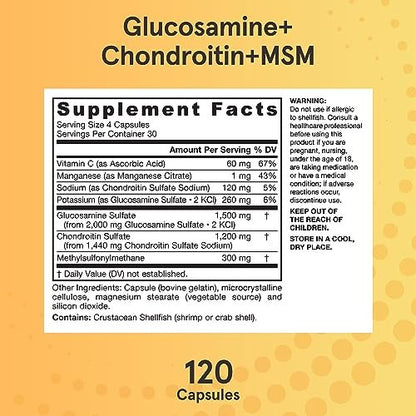 Jarrow Formulas Glucosamin, Chondroitin und MSM Kapseln – Gelenkunterstützung mit Vitamin C und Mangan, 120 Kapseln, 30-Tage-Vorrat