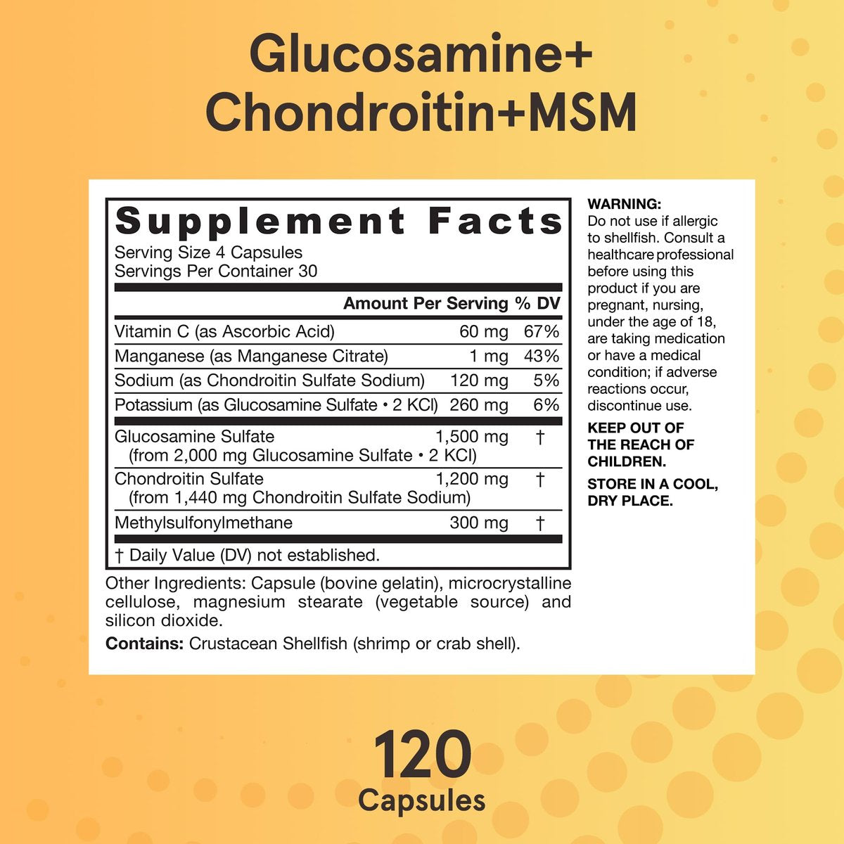 Jarrow Formulas Glucosamin, Chondroitin und MSM Kapseln – Gelenkunterstützung mit Vitamin C und Mangan, 120 Kapseln, 30-Tage-Vorrat