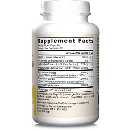 Jarrow Formulas Glucosamin, Chondroitin und MSM Kapseln – Gelenkunterstützung mit Vitamin C und Mangan, 120 Kapseln, 30-Tage-Vorrat