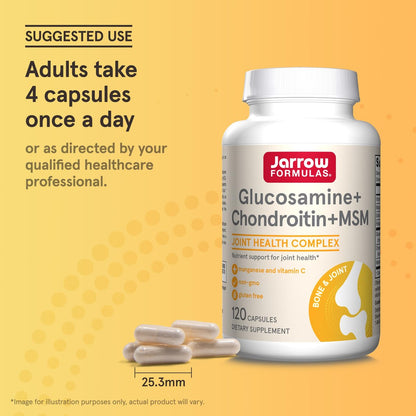 Jarrow Formulas Glucosamin, Chondroitin und MSM Kapseln – Gelenkunterstützung mit Vitamin C und Mangan, 120 Kapseln, 30-Tage-Vorrat