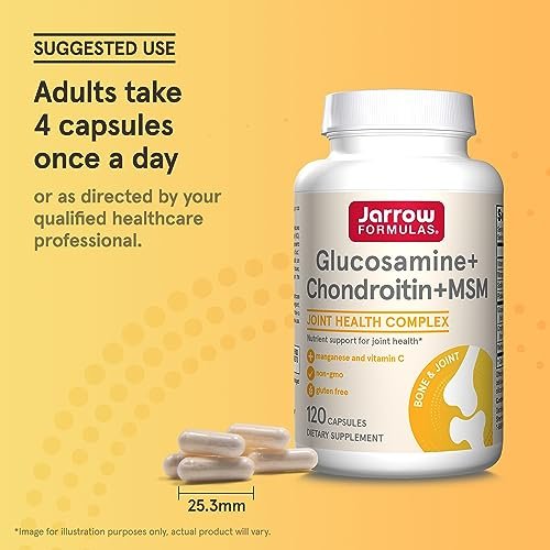 Jarrow Formulas Glucosamin, Chondroitin und MSM Kapseln – Gelenkunterstützung mit Vitamin C und Mangan, 120 Kapseln, 30-Tage-Vorrat