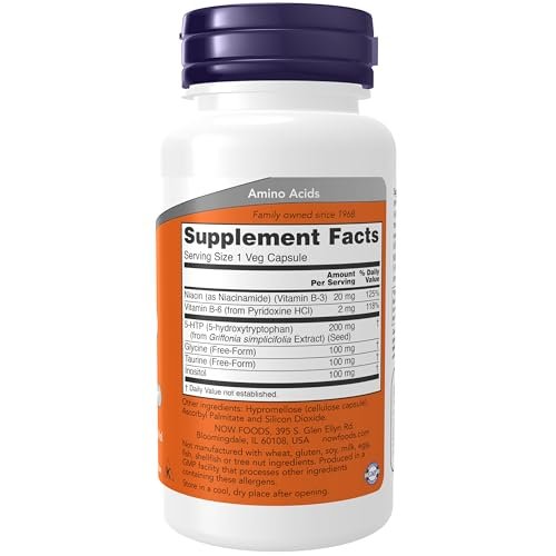 NOW Foods 5-HTP 200 mg, Doppelte Stärke, 60 vegane Kapseln - Neurotransmitter-Unterstützung