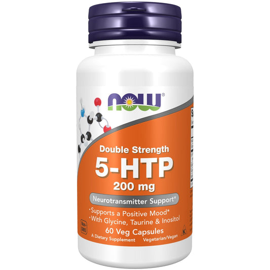 NOW Foods 5-HTP 200 mg, Doppelte Stärke, 60 vegane Kapseln - Neurotransmitter-Unterstützung