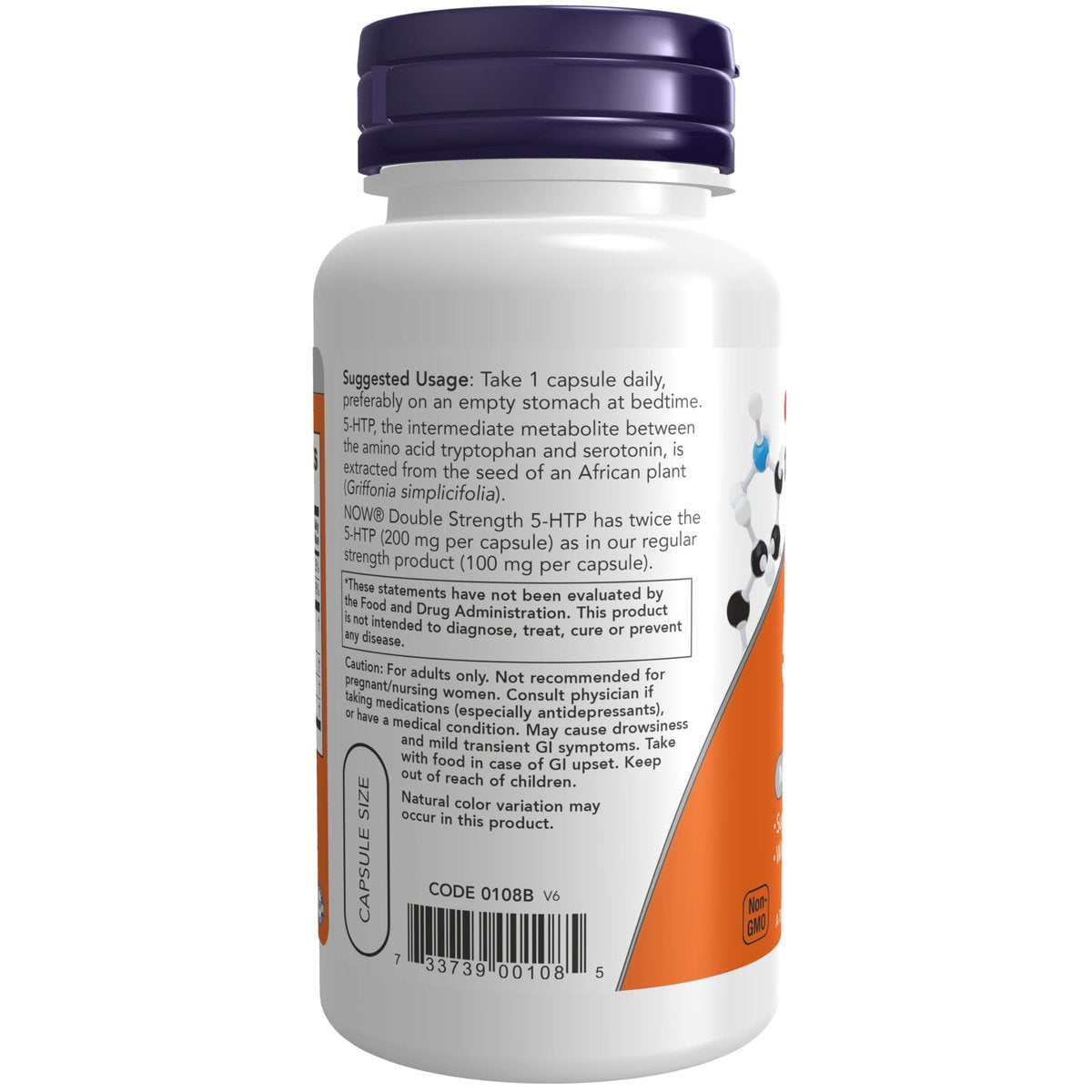 NOW Foods 5-HTP 200 mg, Doppelte Stärke, 60 vegane Kapseln - Neurotransmitter-Unterstützung
