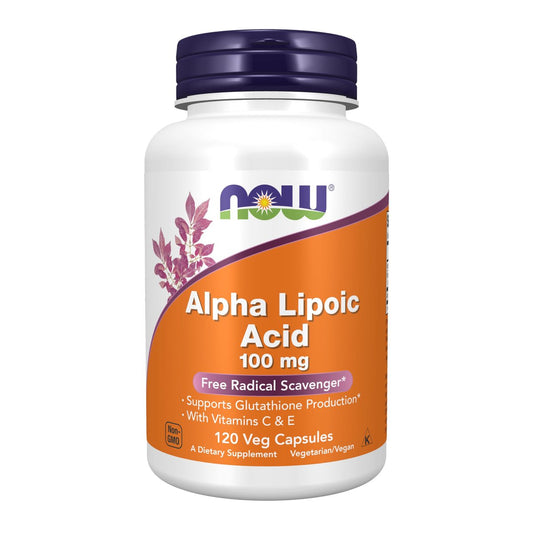 NOW Foods Alpha-Liponsäure 100 mg mit Vitamin C & E, 120 vegane Kapseln - Antioxidans & Radikalfänger