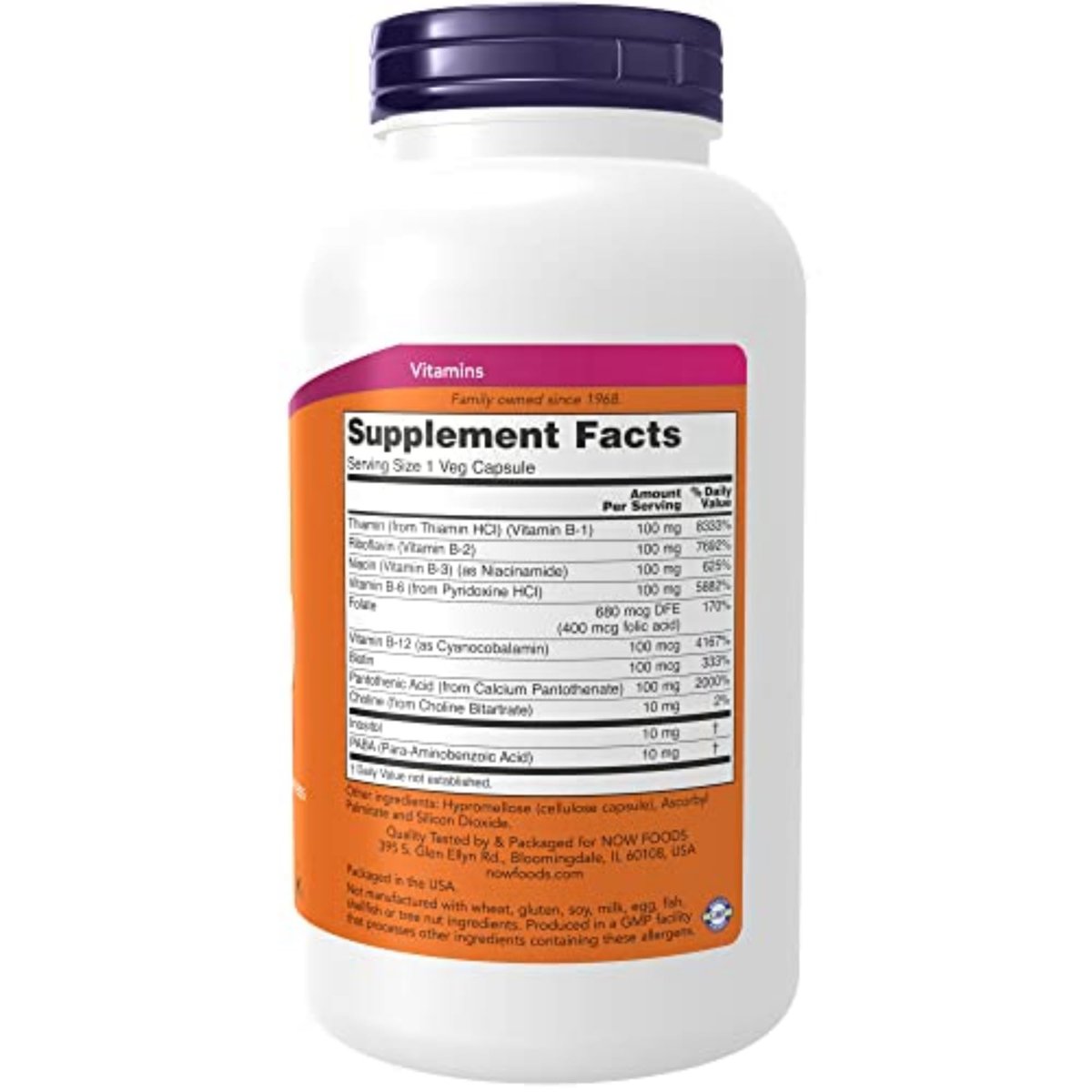 NOW Foods Vitamin B-100, 250 Veg Kapseln – Für Energieproduktion und Nervensystem