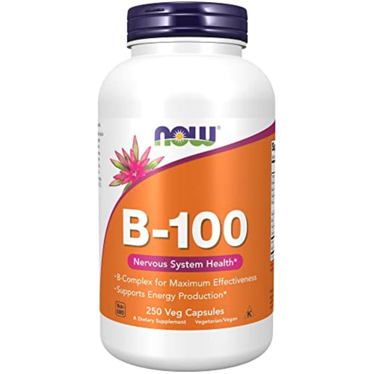 NOW Foods Vitamin B-100, 250 Veg Kapseln – Für Energieproduktion und Nervensystem