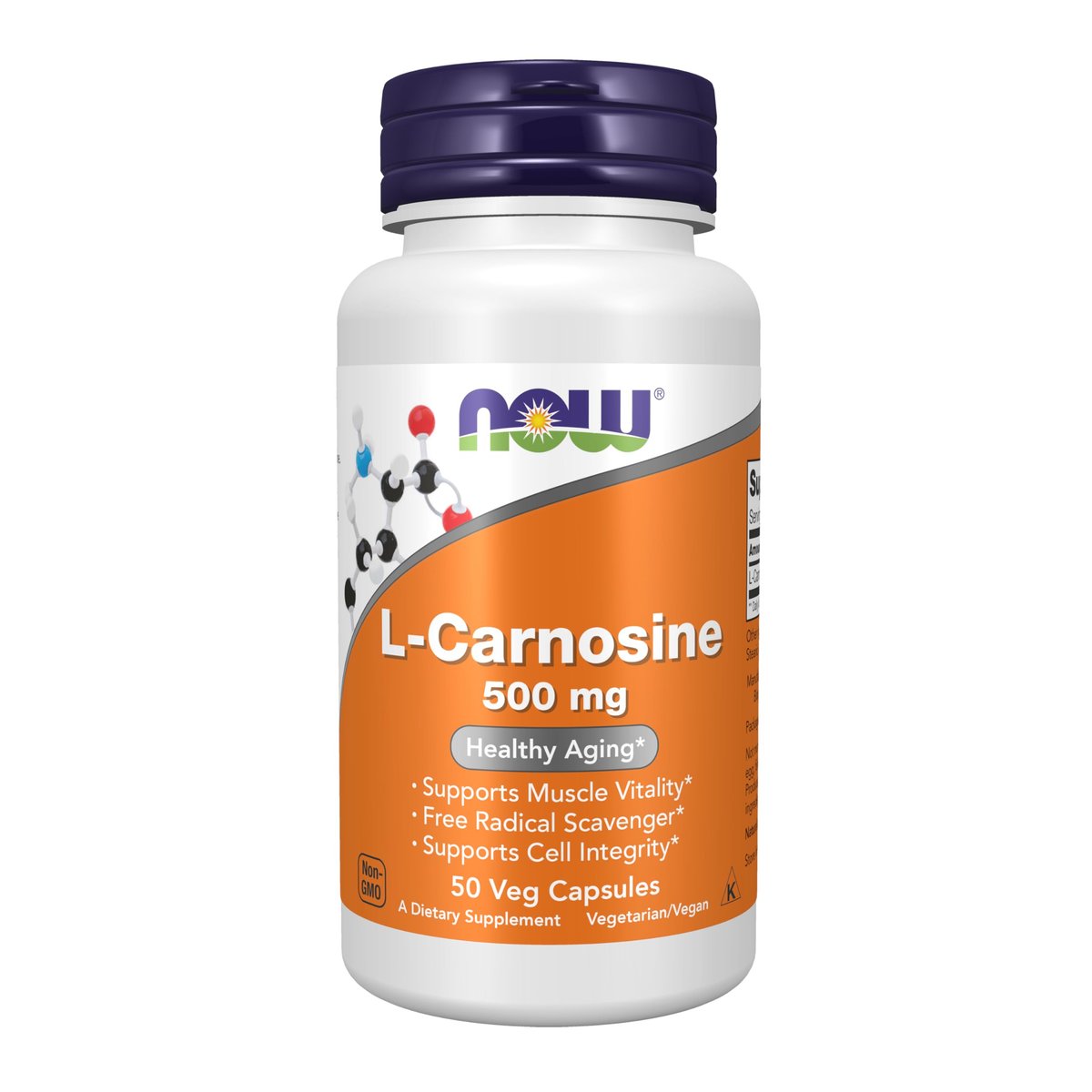 NOW Foods L-Carnosin (Beta-Alanyl-L-Histidin) 500 mg, 50 vegane Kapseln – Unterstützt gesundes Altern