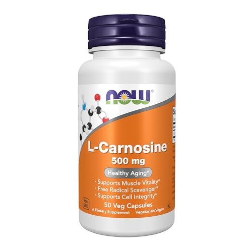NOW Foods L-Carnosin (Beta-Alanyl-L-Histidin) 500 mg, 50 vegane Kapseln – Unterstützt gesundes Altern