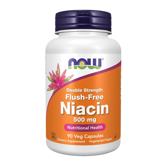 NOW Foods Niacin (Vitamin B-3) 500 mg, Flush-Free, Doppelte Stärke, 90 vegane Kapseln