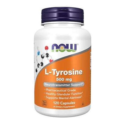 NOW Foods L-Tyrosin 500 mg, Unterstützt geistige Wachsamkeit*, Neurotransmitter-Unterstützung*, 120 Kapseln