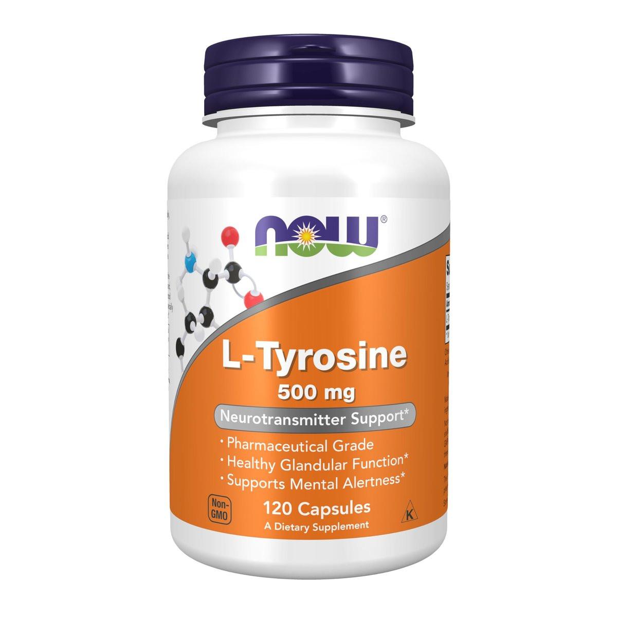 NOW Foods L-Tyrosin 500 mg, Unterstützt geistige Wachsamkeit*, Neurotransmitter-Unterstützung*, 120 Kapseln
