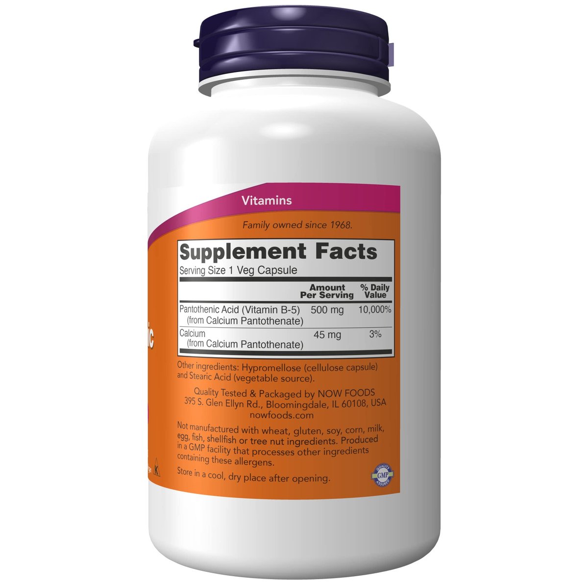NOW Foods Pantothensäure (Vitamin B-5) 500 mg, B-Komplex Vitamin, 250 Kapseln