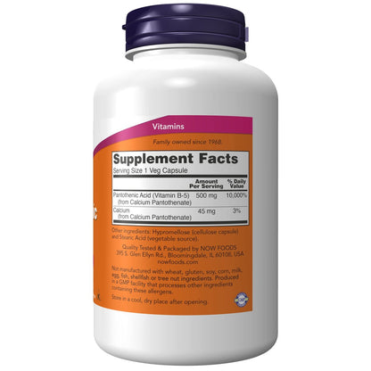 NOW Foods Pantothensäure (Vitamin B-5) 500 mg, B-Komplex Vitamin, 250 Kapseln