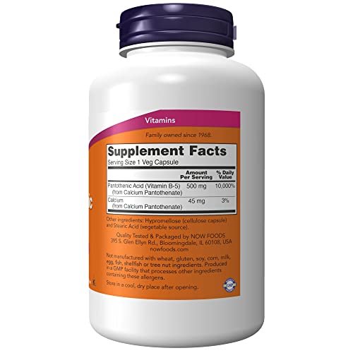 NOW Foods Pantothensäure (Vitamin B-5) 500 mg, B-Komplex Vitamin, 250 Kapseln