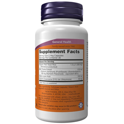NOW Foods Rote-Hefe-Reis mit CoQ10, Mariendistel & Alpha-Liponsäure – 60 vegane Kapseln