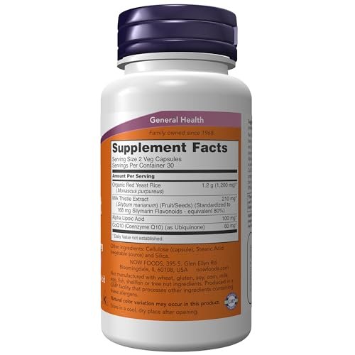 NOW Foods Rote-Hefe-Reis mit CoQ10, Mariendistel & Alpha-Liponsäure – 60 vegane Kapseln