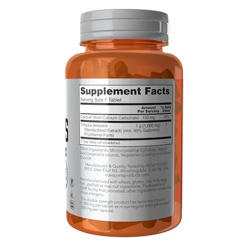 NOW Foods Tribulus Terrestris 1000 mg Doppelte Stärke – 90 Tabletten für Männergesundheit