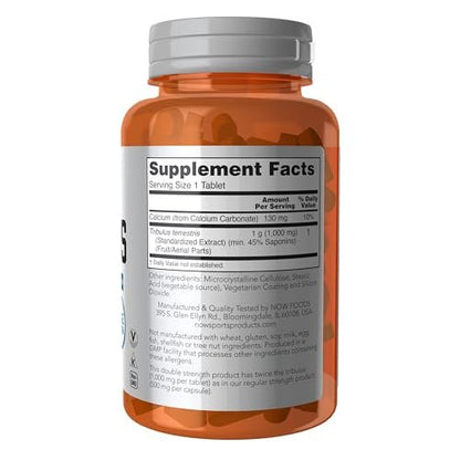 NOW Foods Tribulus Terrestris 1000 mg Doppelte Stärke – 90 Tabletten für Männergesundheit