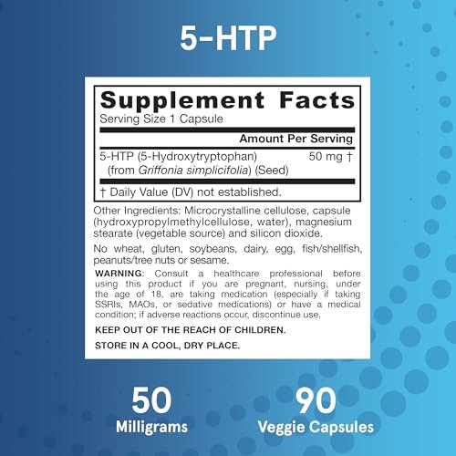 Jarrow Formulas 5-HTP 50mg – Gehirn- und Gedächtnisunterstützung, 90 Kapseln