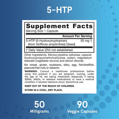 Jarrow Formulas 5-HTP 50mg – Gehirn- und Gedächtnisunterstützung, 90 Kapseln
